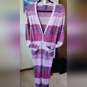 Forever 21 Pink and Purple Striped Maxi Cardigan